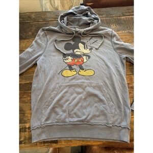 Disney Mickey Mouse Gray Hoodie Sweatshirt Vintage Look Mens Size Medium